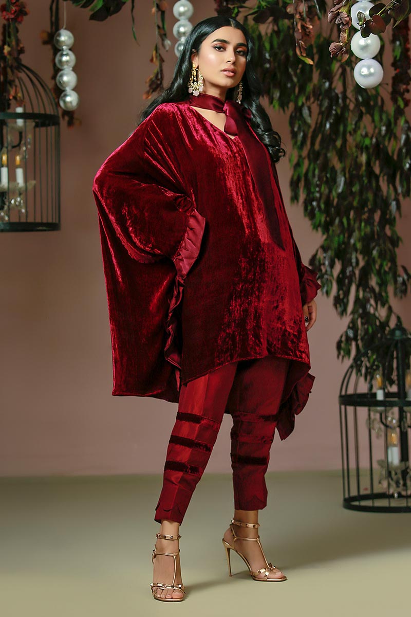 Ansab Jahangir | Bow Velvet Edit | FLUTTER DREAM by Ansab Jahangir - Designer Dress - Type: Ladies Clothes - Available at Libayah - 100% Original