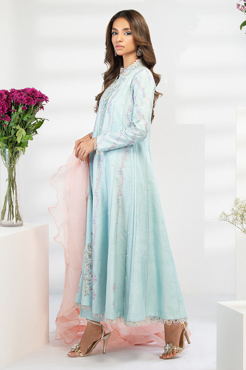 Fatima Khan | Luxury Pret 24 | LIGHT CYAN by Fatima Khan - Designer Dress - Type: Luxury - Available at Libayah - 100% Original