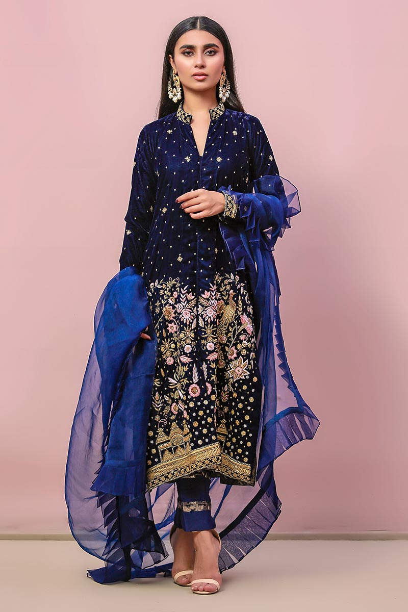 Ansab Jahangir | Bow Velvet Edit | MIDNIGHT ROSE by Ansab Jahangir - Designer Dress - Type: Ladies Clothes - Available at Libayah - 100% Original