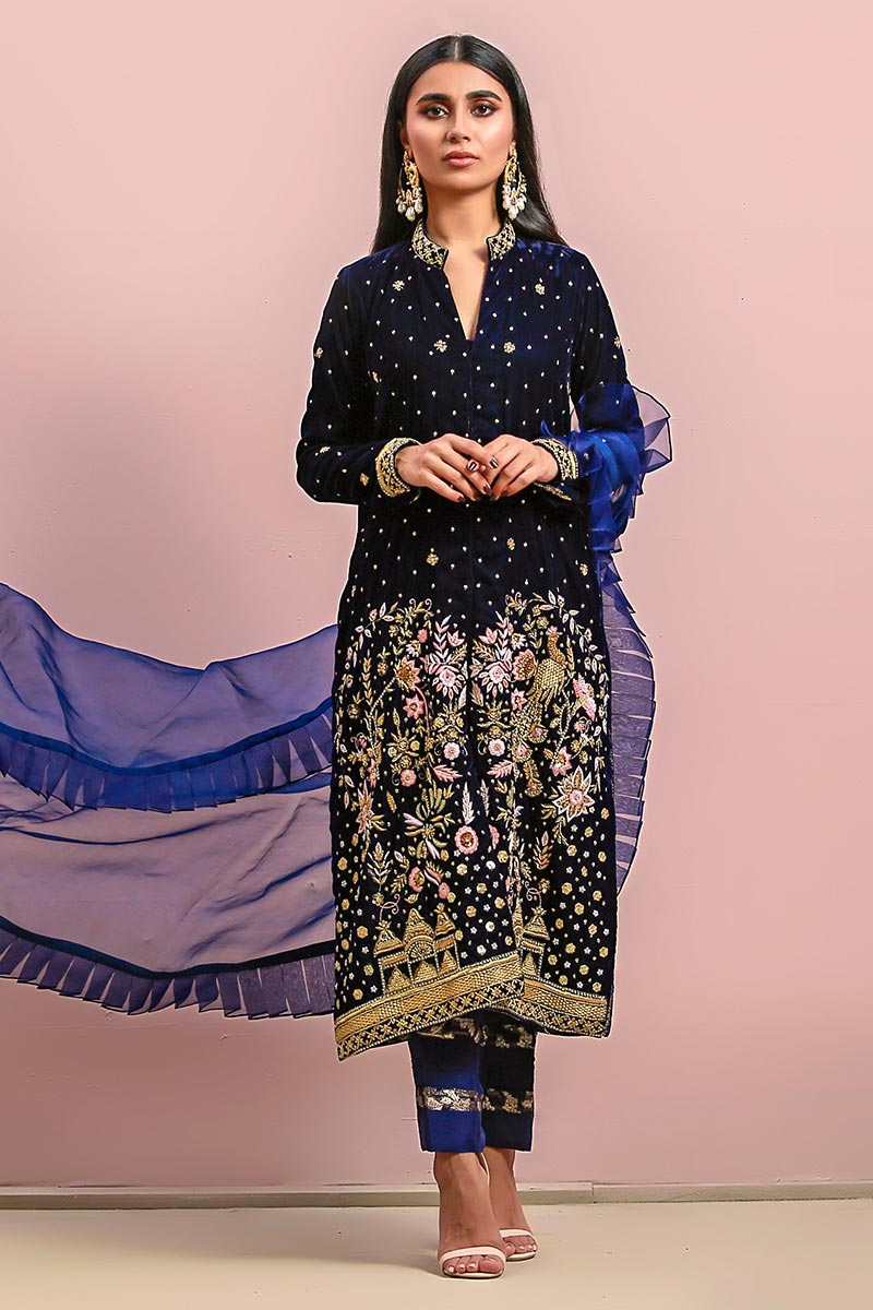 Ansab Jahangir | Bow Velvet Edit | MIDNIGHT ROSE by Ansab Jahangir - Designer Dress - Type: Ladies Clothes - Available at Libayah - 100% Original