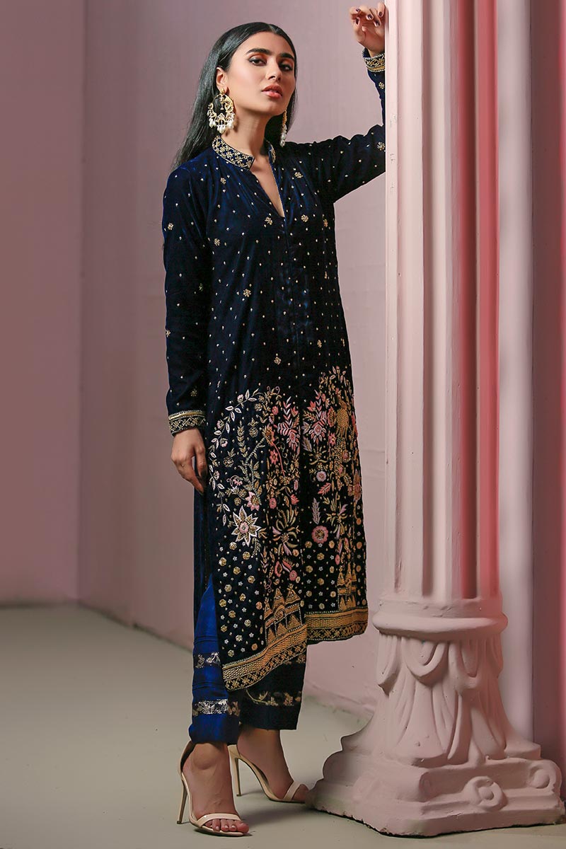 Ansab Jahangir | Bow Velvet Edit | MIDNIGHT ROSE by Ansab Jahangir - Designer Dress - Type: Ladies Clothes - Available at Libayah - 100% Original