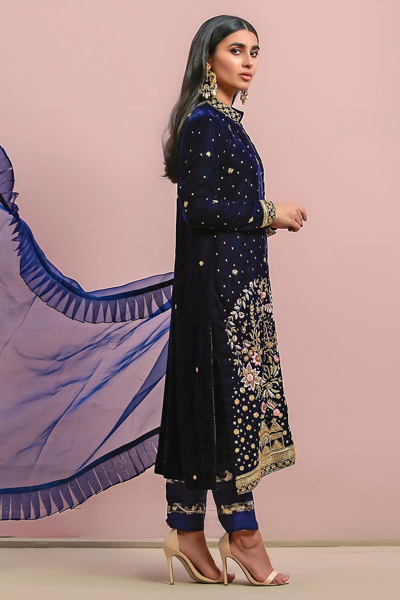 Ansab Jahangir | Bow Velvet Edit | MIDNIGHT ROSE by Ansab Jahangir - Designer Dress - Type: Ladies Clothes - Available at Libayah - 100% Original