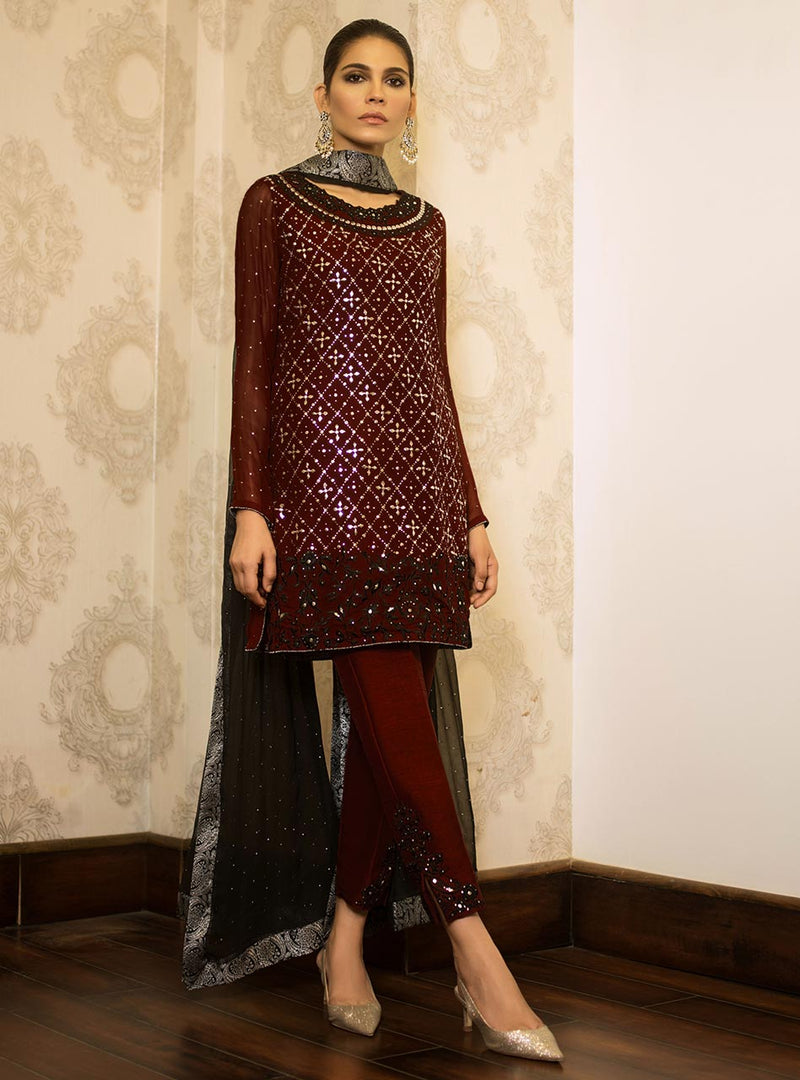 Zainab Chottani | Semi Formals | MAROON MAGMA by Zainab Chottani - Designer Dress - Type: Ladies Clothes - Available at Libayah - 100% Original