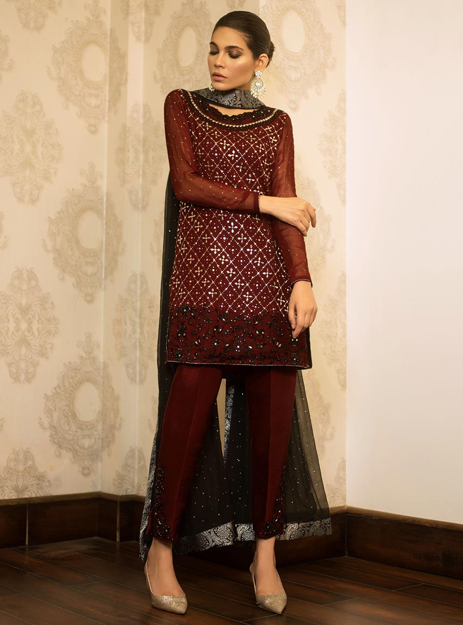 Zainab Chottani | Semi Formals | MAROON MAGMA by Zainab Chottani - Designer Dress - Type: Ladies Clothes - Available at Libayah - 100% Original