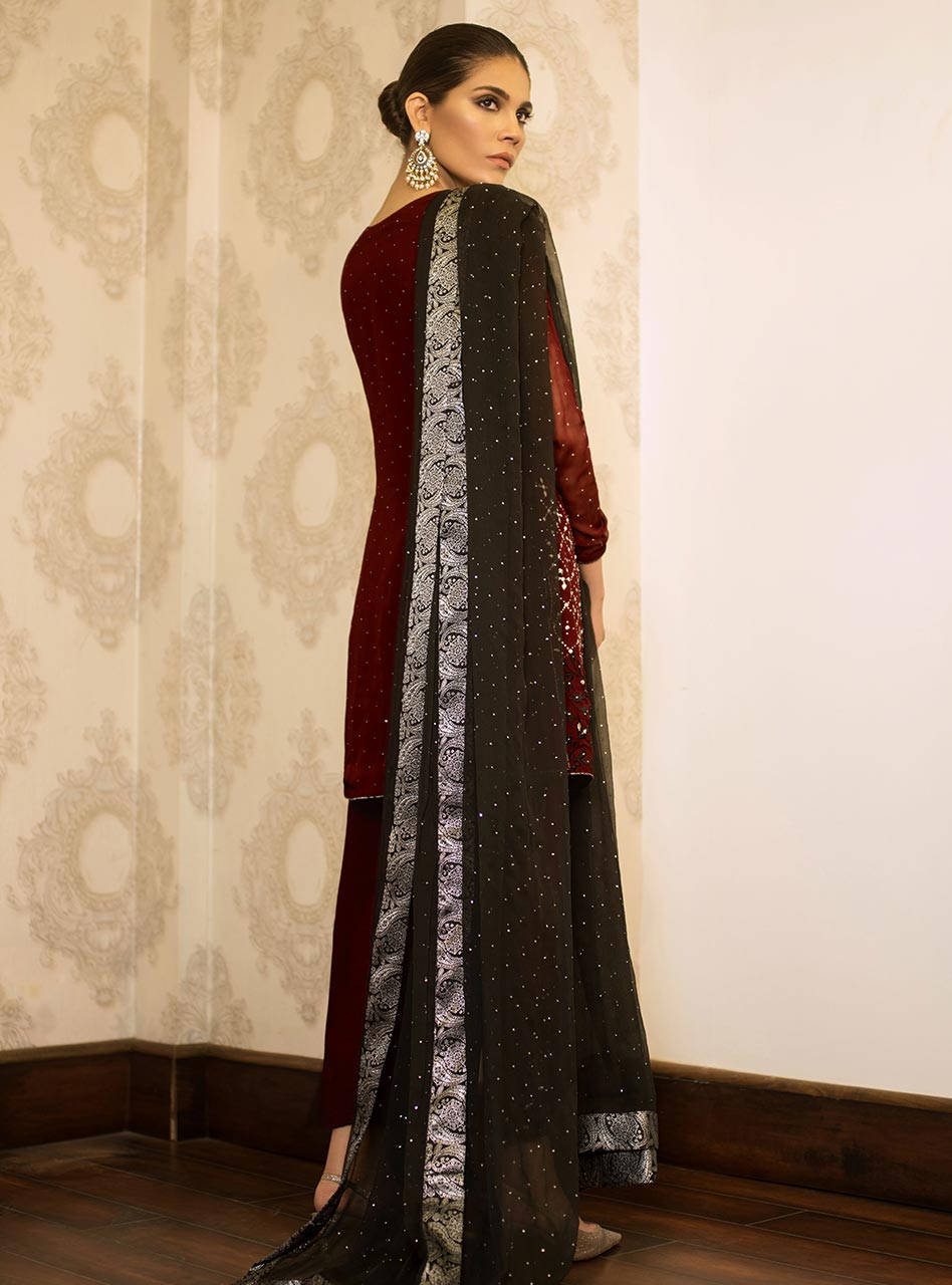 Zainab Chottani | Semi Formals | MAROON MAGMA by Zainab Chottani - Designer Dress - Type: Ladies Clothes - Available at Libayah - 100% Original
