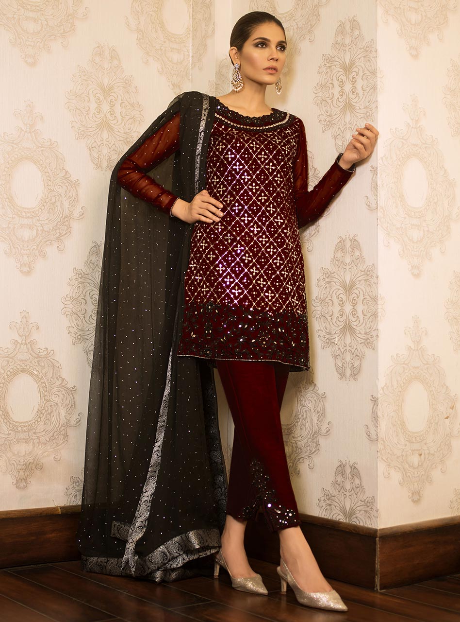 Zainab Chottani | Semi Formals | MAROON MAGMA by Zainab Chottani - Designer Dress - Type: Ladies Clothes - Available at Libayah - 100% Original