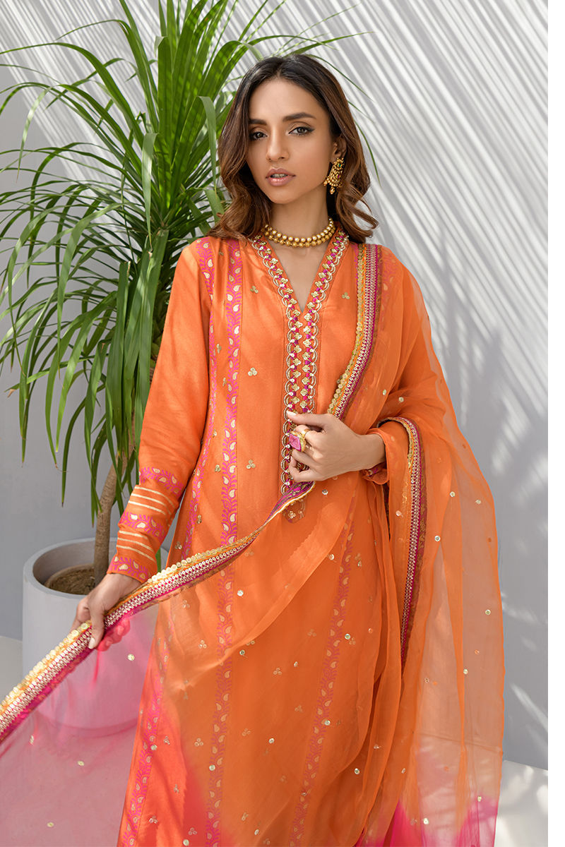 Fatima Khan | Best Sellers 24 | GOLD TANGERINE by Fatima Khan - Designer Dress - Type: Luxury - Available at Libayah - 100% Original