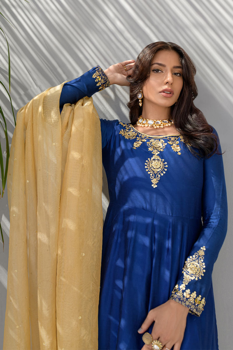 Fatima Khan | Luxury Pret 24 | COBALT BLUE PISHWAS by Fatima Khan - Designer Dress - Type: Luxury - Available at Libayah - 100% Original
