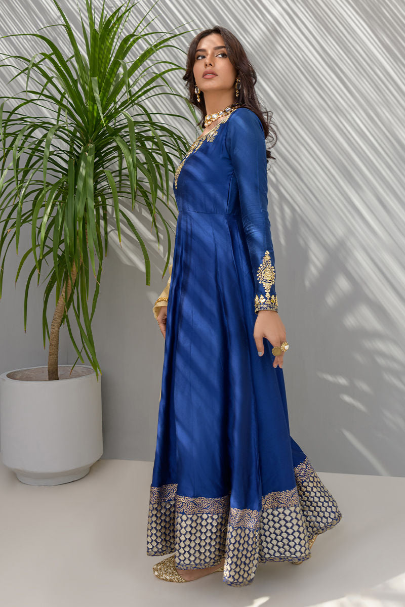 Fatima Khan | Luxury Pret 24 | COBALT BLUE PISHWAS by Fatima Khan - Designer Dress - Type: Luxury - Available at Libayah - 100% Original