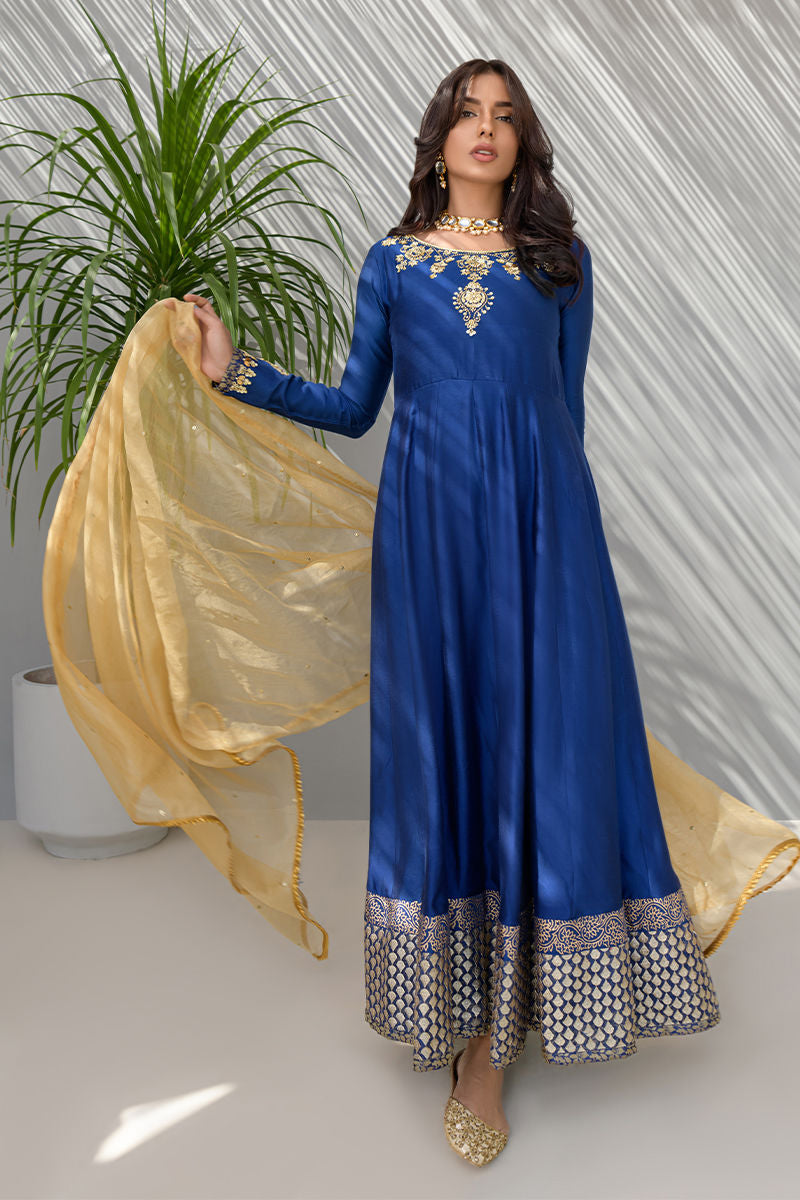 Fatima Khan | Luxury Pret 24 | COBALT BLUE PISHWAS by Fatima Khan - Designer Dress - Type: Luxury - Available at Libayah - 100% Original
