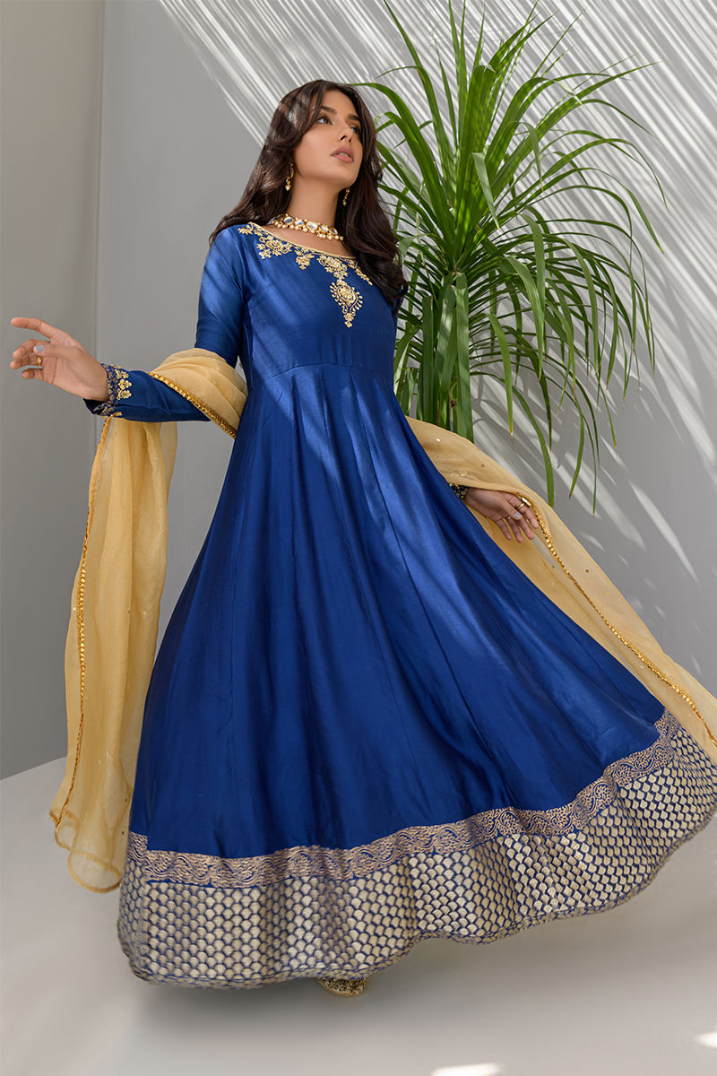 Fatima Khan | Luxury Pret 24 | COBALT BLUE PISHWAS by Fatima Khan - Designer Dress - Type: Luxury - Available at Libayah - 100% Original