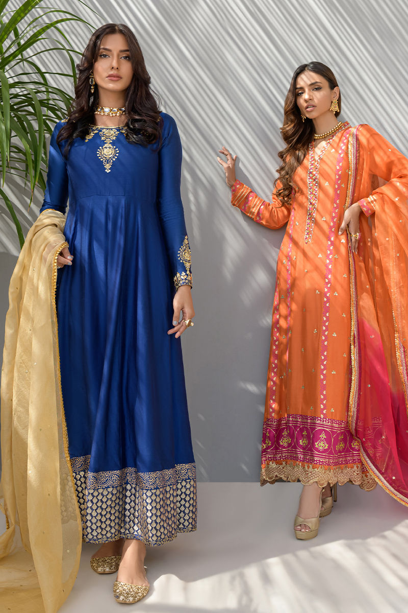 Fatima Khan | Luxury Pret 24 | COBALT BLUE PISHWAS by Fatima Khan - Designer Dress - Type: Luxury - Available at Libayah - 100% Original