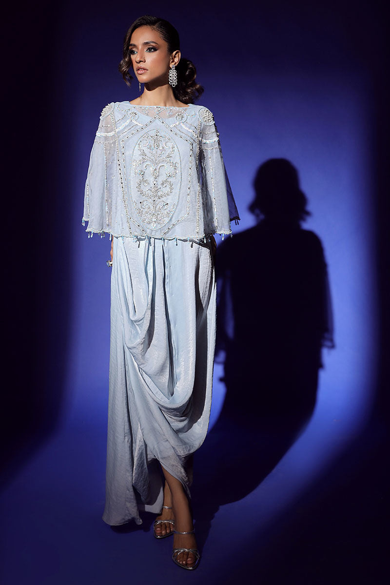 Wardha Saleem | Luxury Pret Fusion Wear | AURA CAPE WITH DRAPE (2PC) by Wardha Saleem - Designer Dress - Type: Ladies Clothes - Available at Libayah - 100% Original