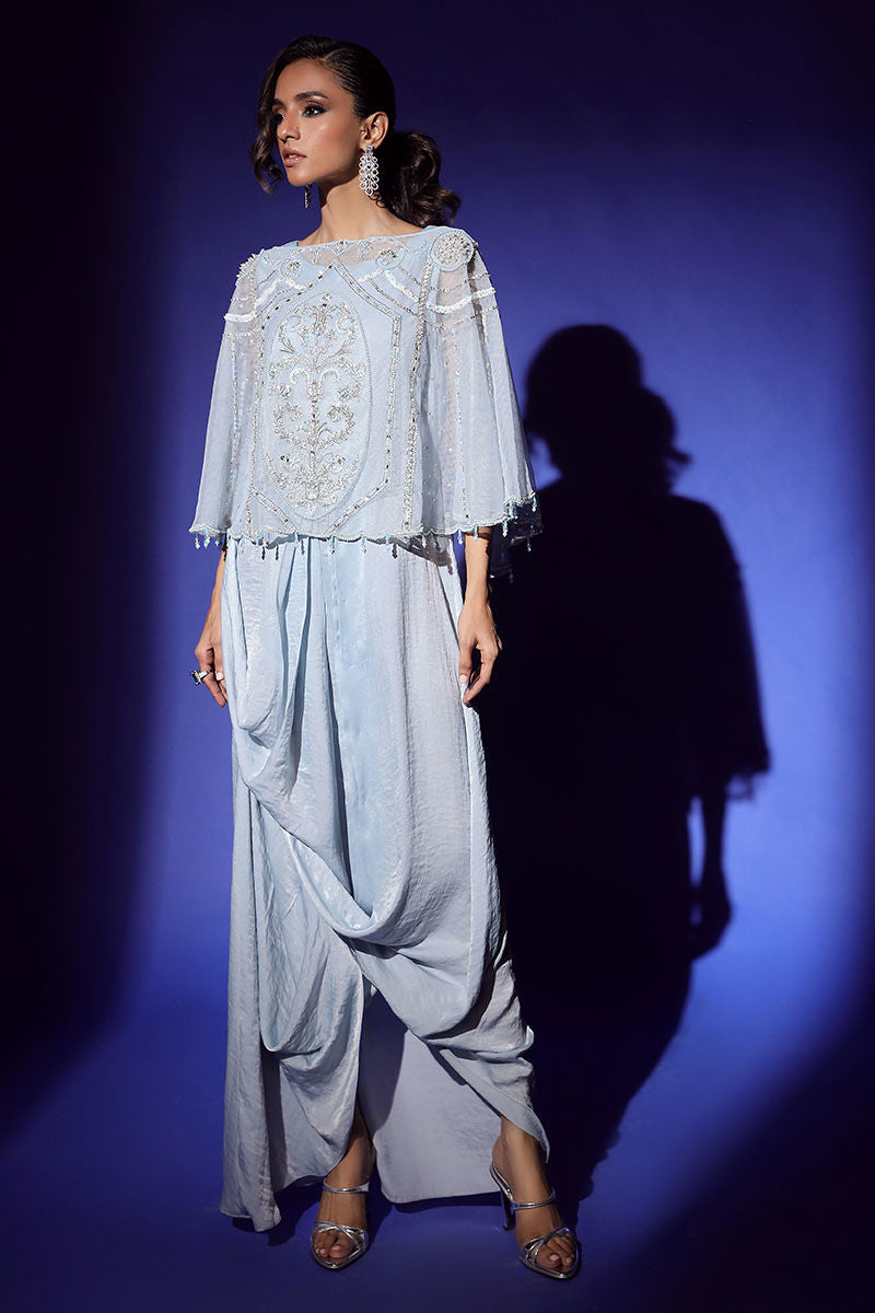 Wardha Saleem | Luxury Pret Fusion Wear | AURA CAPE WITH DRAPE (2PC) by Wardha Saleem - Designer Dress - Type: Ladies Clothes - Available at Libayah - 100% Original