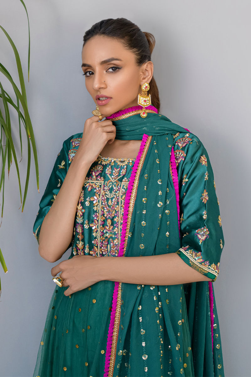 Fatima Khan | Luxury Pret 24 | JADE GREEN GOLD by Fatima Khan - Designer Dress - Type: Luxury - Available at Libayah - 100% Original