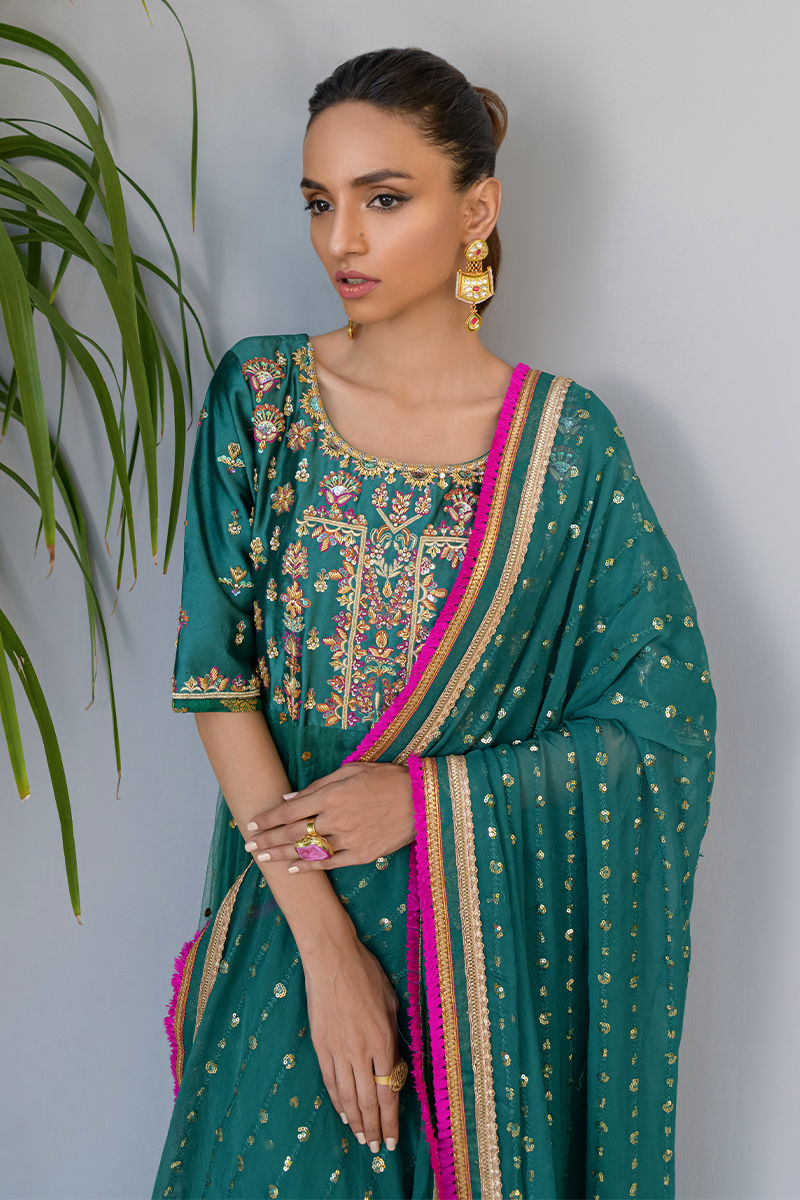 Fatima Khan | Luxury Pret 24 | JADE GREEN GOLD by Fatima Khan - Designer Dress - Type: Luxury - Available at Libayah - 100% Original