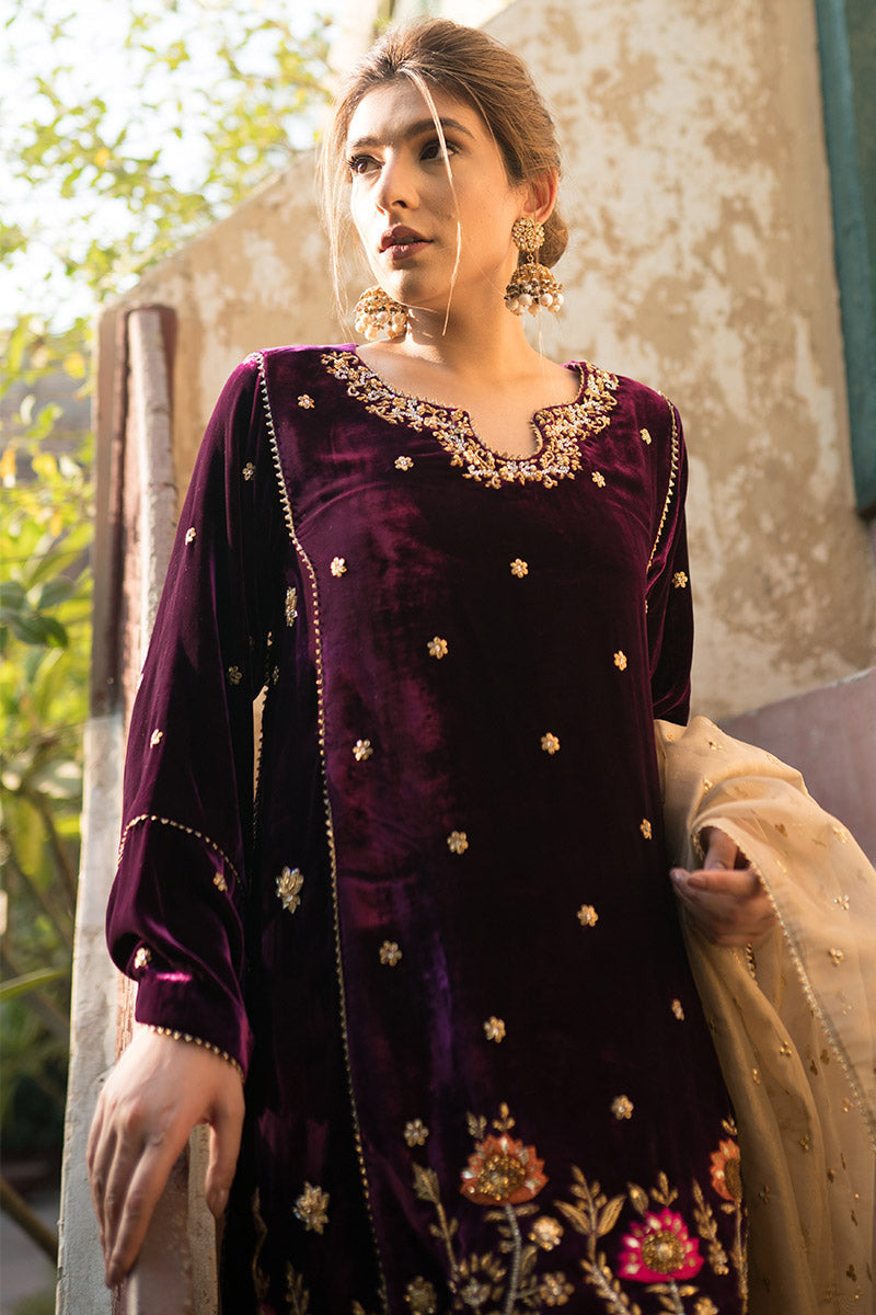 Ansab Jahangir | Bow Velvet Edit | WINTER HAZE by Ansab Jahangir - Designer Dress - Type: Ladies Clothes - Available at Libayah - 100% Original