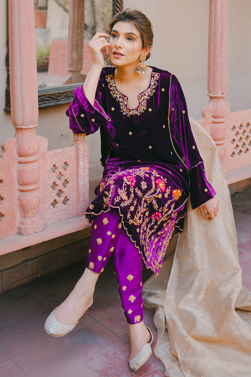 Ansab Jahangir | Bow Velvet Edit | WINTER HAZE by Ansab Jahangir - Designer Dress - Type: Ladies Clothes - Available at Libayah - 100% Original