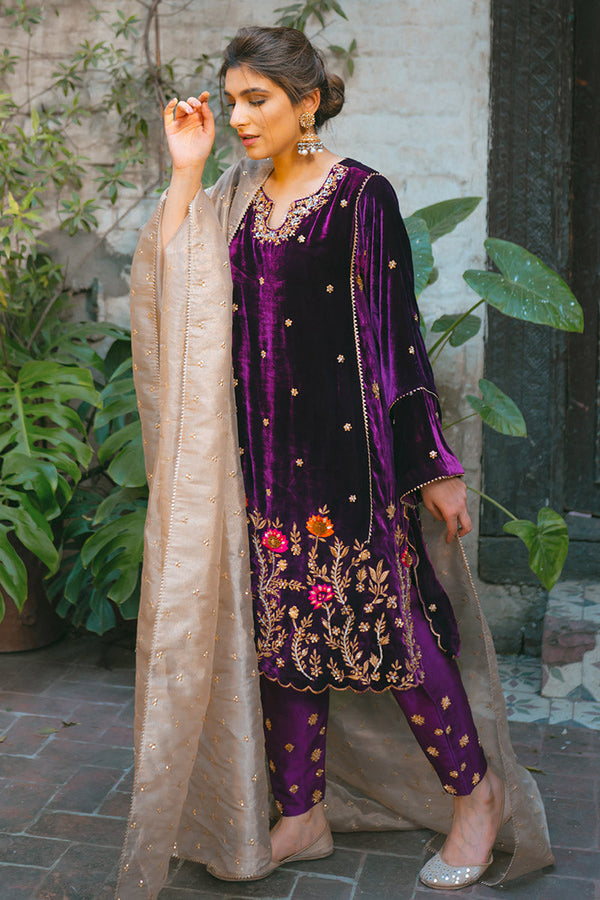 Ansab Jahangir | Bow Velvet Edit | WINTER HAZE by Ansab Jahangir - Designer Dress - Type: Ladies Clothes - Available at Libayah - 100% Original