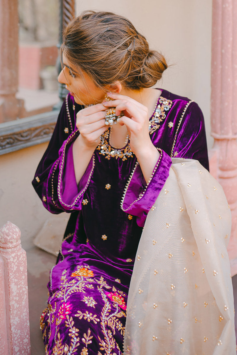 Ansab Jahangir | Bow Velvet Edit | WINTER HAZE by Ansab Jahangir - Designer Dress - Type: Ladies Clothes - Available at Libayah - 100% Original