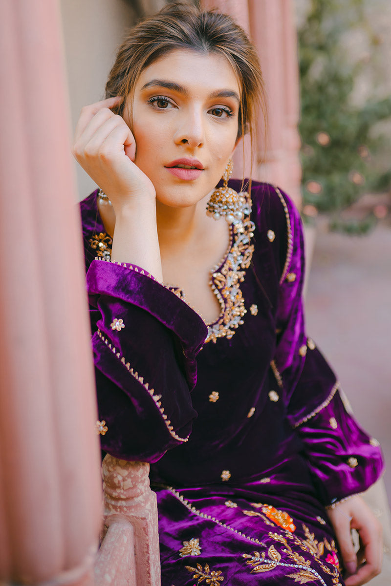 Ansab Jahangir | Bow Velvet Edit | WINTER HAZE by Ansab Jahangir - Designer Dress - Type: Ladies Clothes - Available at Libayah - 100% Original