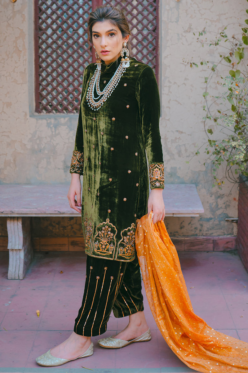 Ansab Jahangir | Bow Velvet Edit | RUSTIC HOWARD by Ansab Jahangir - Designer Dress - Type: Ladies Clothes - Available at Libayah - 100% Original