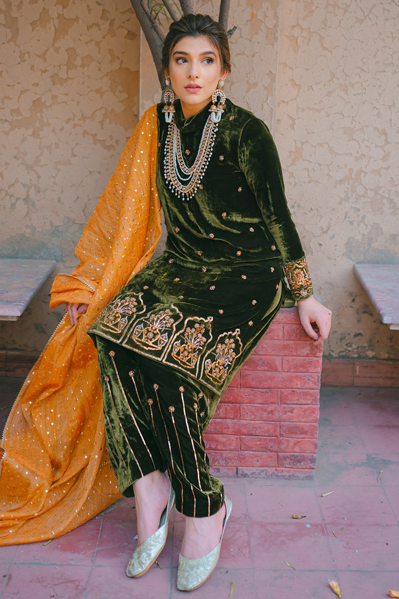 Ansab Jahangir | Bow Velvet Edit | RUSTIC HOWARD by Ansab Jahangir - Designer Dress - Type: Ladies Clothes - Available at Libayah - 100% Original