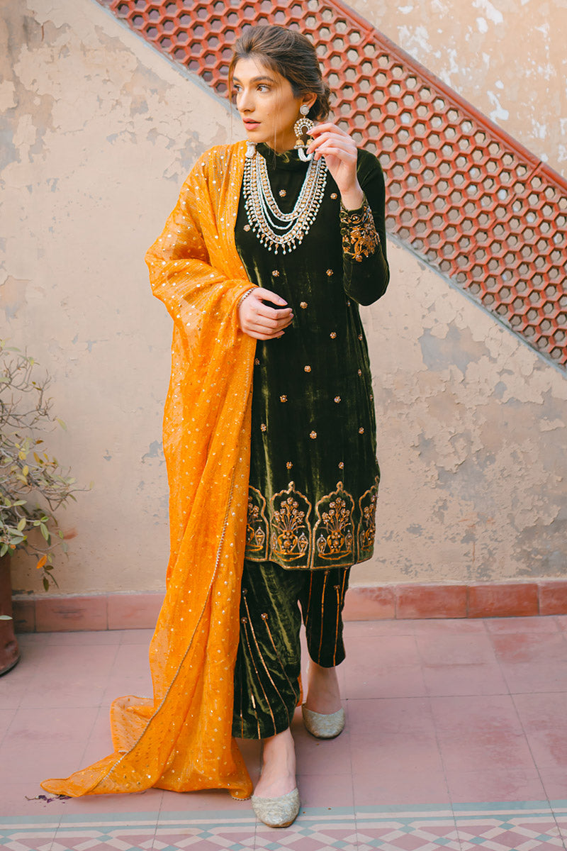 Ansab Jahangir | Bow Velvet Edit | RUSTIC HOWARD by Ansab Jahangir - Designer Dress - Type: Ladies Clothes - Available at Libayah - 100% Original