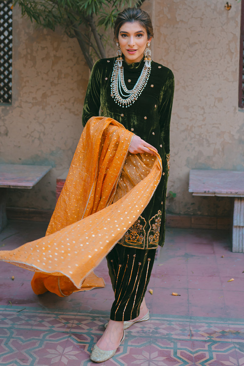 Ansab Jahangir | Bow Velvet Edit | RUSTIC HOWARD by Ansab Jahangir - Designer Dress - Type: Ladies Clothes - Available at Libayah - 100% Original