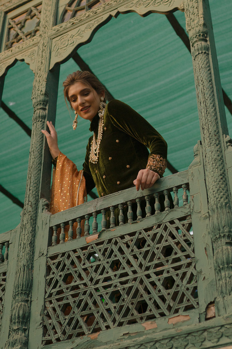 Ansab Jahangir | Bow Velvet Edit | RUSTIC HOWARD by Ansab Jahangir - Designer Dress - Type: Ladies Clothes - Available at Libayah - 100% Original