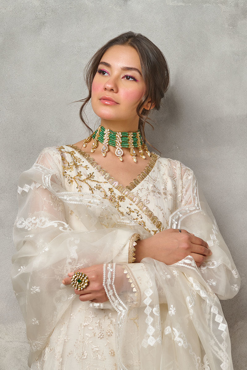 Fatima Khan | Best Sellers 24 | CANDLE WHITE ANGARAKHA by Fatima Khan - Designer Dress - Type: Luxury - Available at Libayah - 100% Original