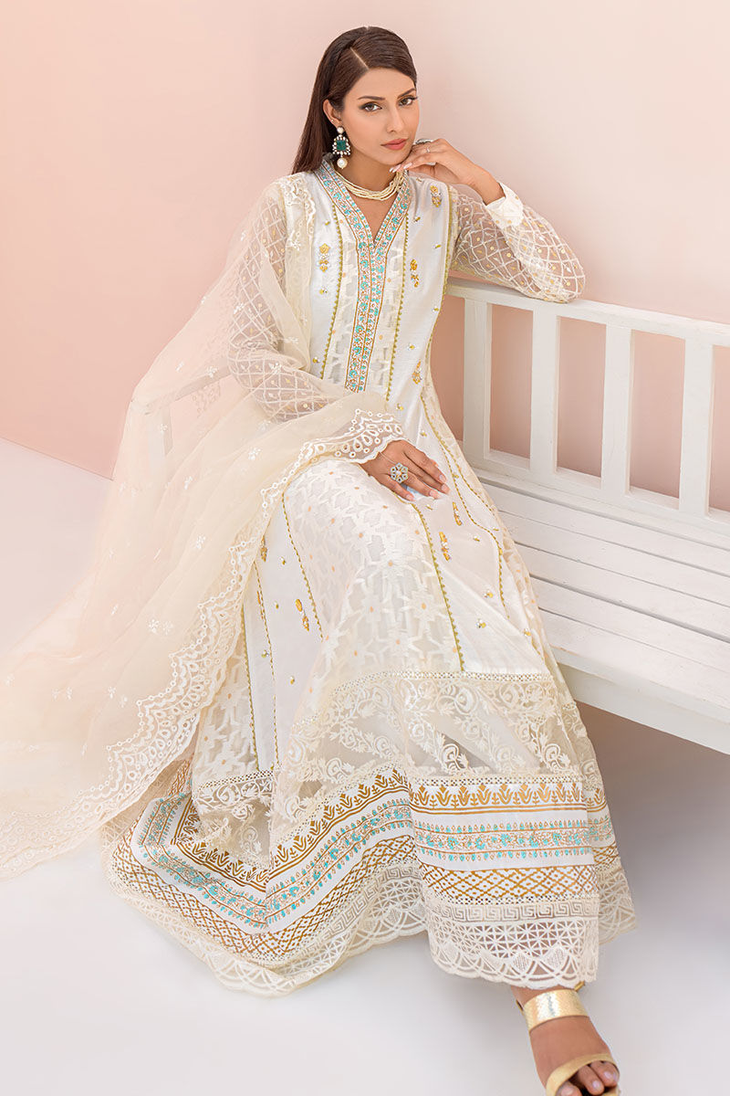 Fatima Khan | Best Sellers 24 | DOVE WHITE GOLD by Fatima Khan - Designer Dress - Type: Luxury - Available at Libayah - 100% Original