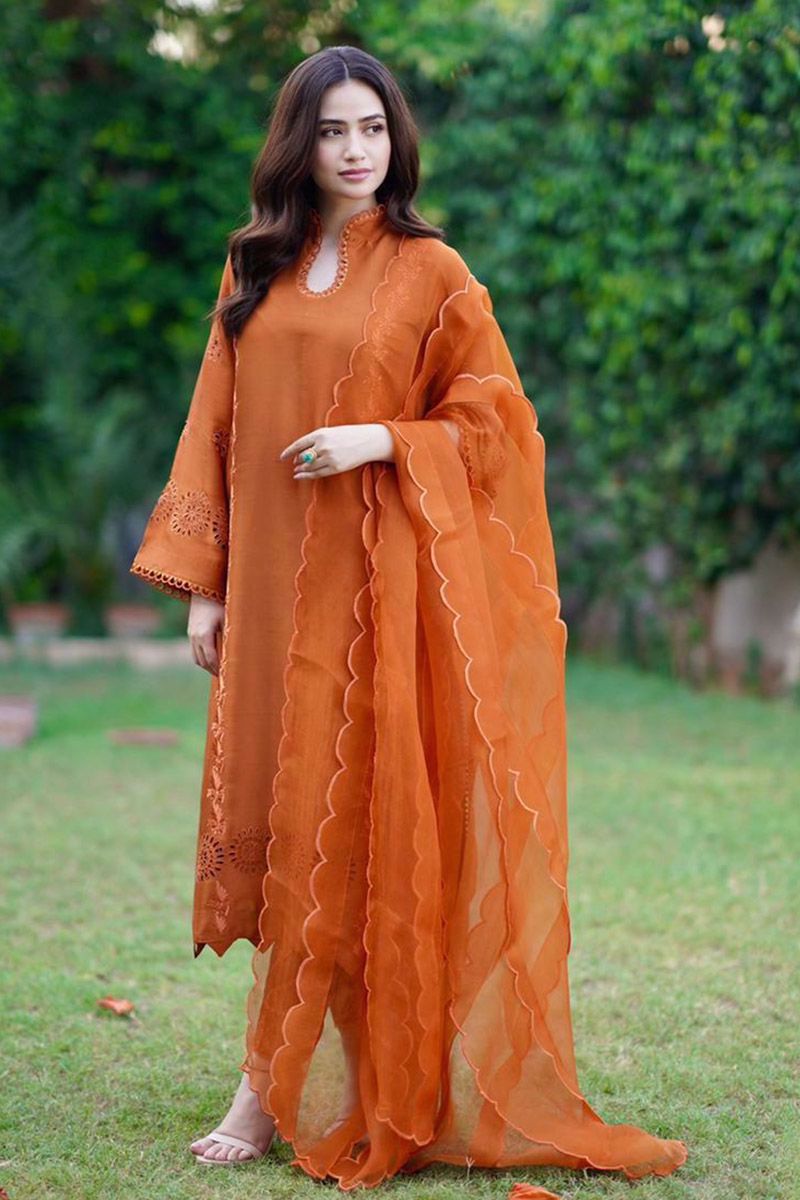 Ansab Jahangir | Luxury Silk Pret | TANGERINE ROUGE by Ansab Jahangir - Designer Dress - Type: Ladies Clothes - Available at Libayah - 100% Original