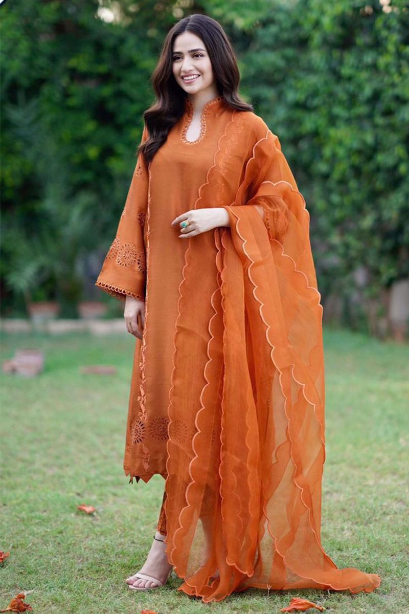 Ansab Jahangir | Luxury Silk Pret | TANGERINE ROUGE by Ansab Jahangir - Designer Dress - Type: Ladies Clothes - Available at Libayah - 100% Original