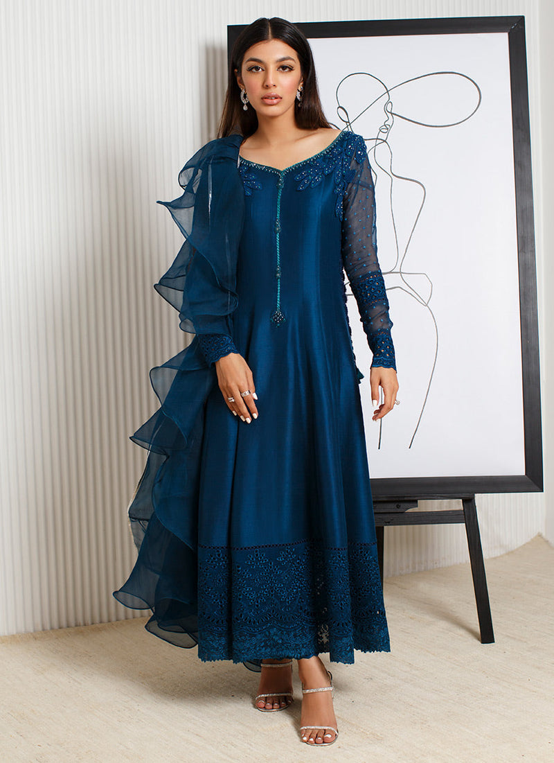 Farah Talib Aziz | Designer Picks 24 | SAPPHIRE CUTWORK SHIRT AND DUPATTA by Farah Talib Aziz - Designer Dress - Type: Ladies Clothes - Available at Libayah - 100% Original