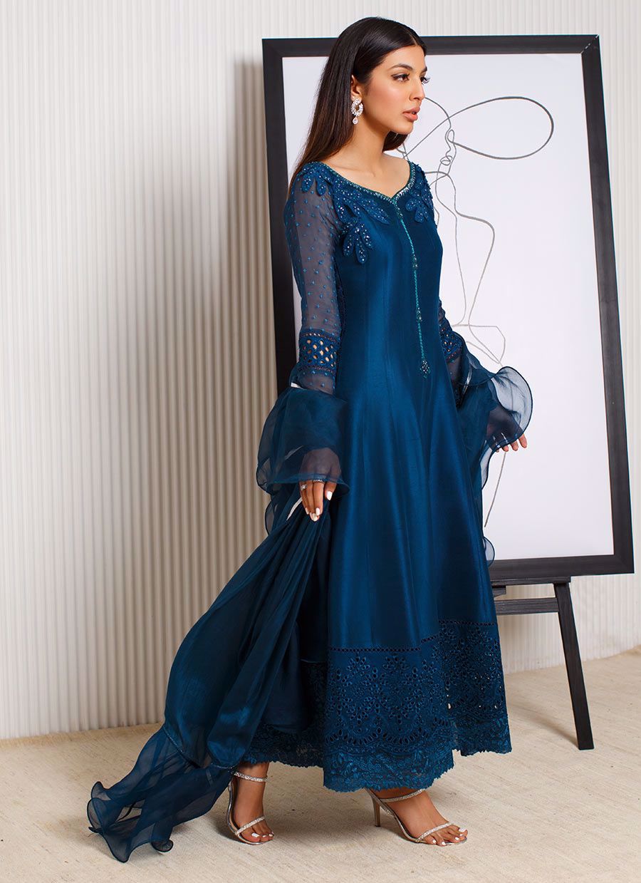 Farah Talib Aziz | Designer Picks 24 | SAPPHIRE CUTWORK SHIRT AND DUPATTA by Farah Talib Aziz - Designer Dress - Type: Ladies Clothes - Available at Libayah - 100% Original