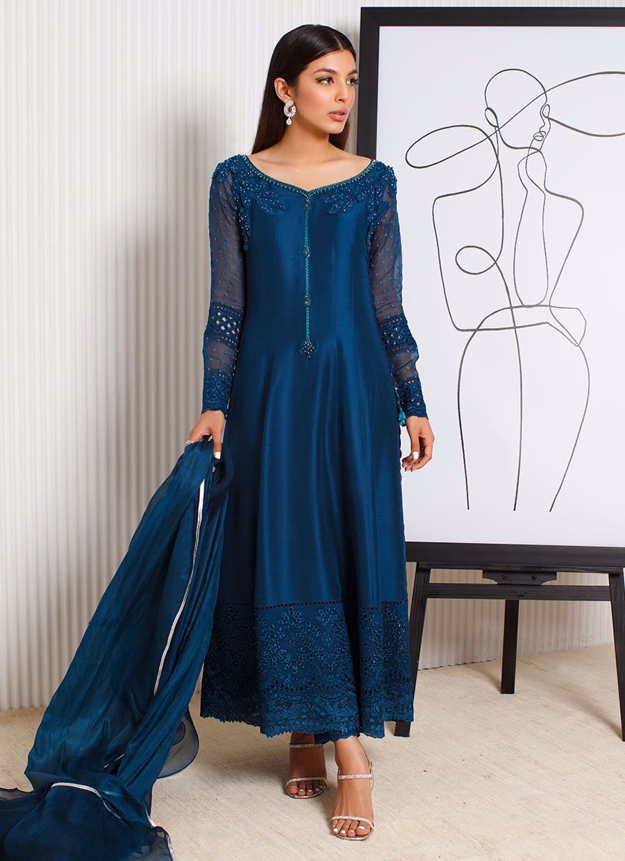 Farah Talib Aziz | Designer Picks 24 | SAPPHIRE CUTWORK SHIRT AND DUPATTA by Farah Talib Aziz - Designer Dress - Type: Ladies Clothes - Available at Libayah - 100% Original