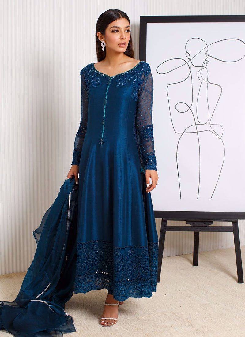 Farah Talib Aziz | Designer Picks 24 | SAPPHIRE CUTWORK SHIRT AND DUPATTA by Farah Talib Aziz - Designer Dress - Type: Ladies Clothes - Available at Libayah - 100% Original
