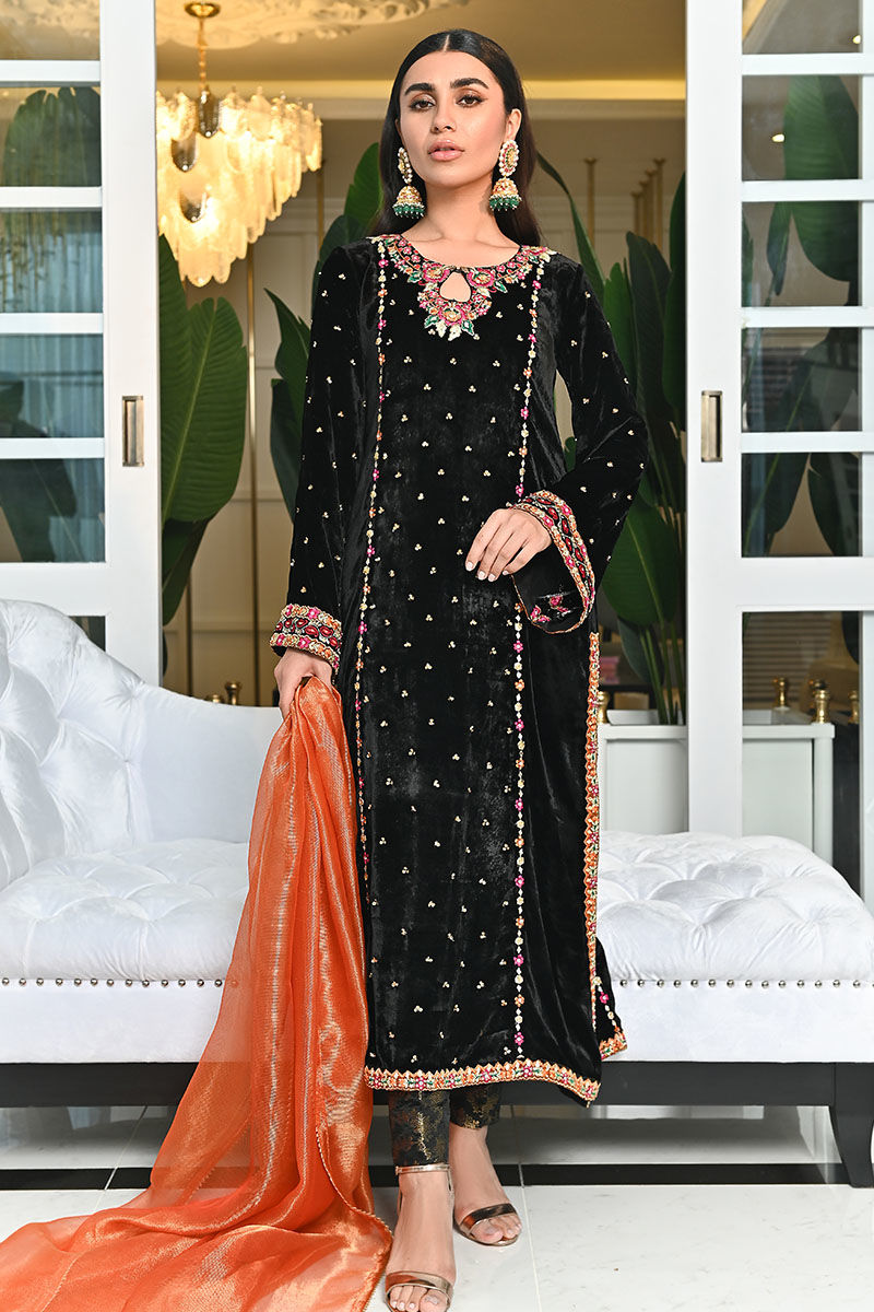 Ansab Jahangir | Bow Velvet Edit | BLACK MIST by Ansab Jahangir - Designer Dress - Type: Ladies Clothes - Available at Libayah - 100% Original