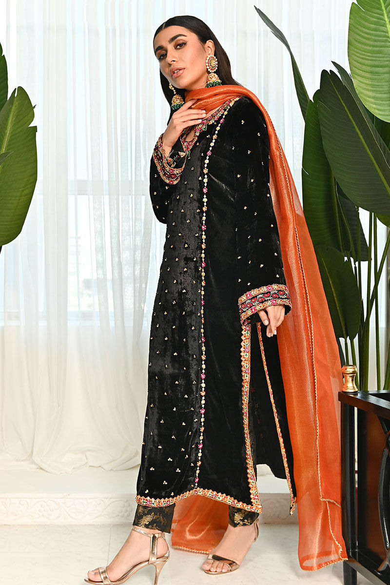 Ansab Jahangir | Bow Velvet Edit | BLACK MIST by Ansab Jahangir - Designer Dress - Type: Ladies Clothes - Available at Libayah - 100% Original