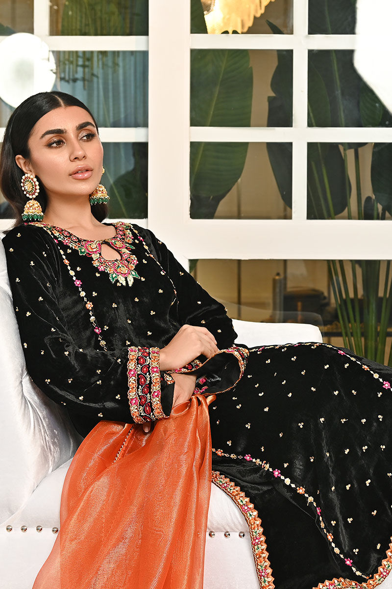 Ansab Jahangir | Bow Velvet Edit | BLACK MIST by Ansab Jahangir - Designer Dress - Type: Ladies Clothes - Available at Libayah - 100% Original