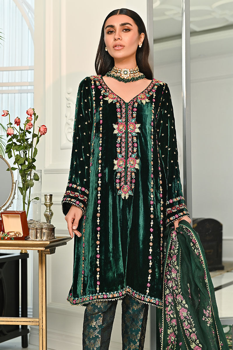 Ansab Jahangir | Bow Velvet Edit | LYLAH by Ansab Jahangir - Designer Dress - Type: Ladies Clothes - Available at Libayah - 100% Original