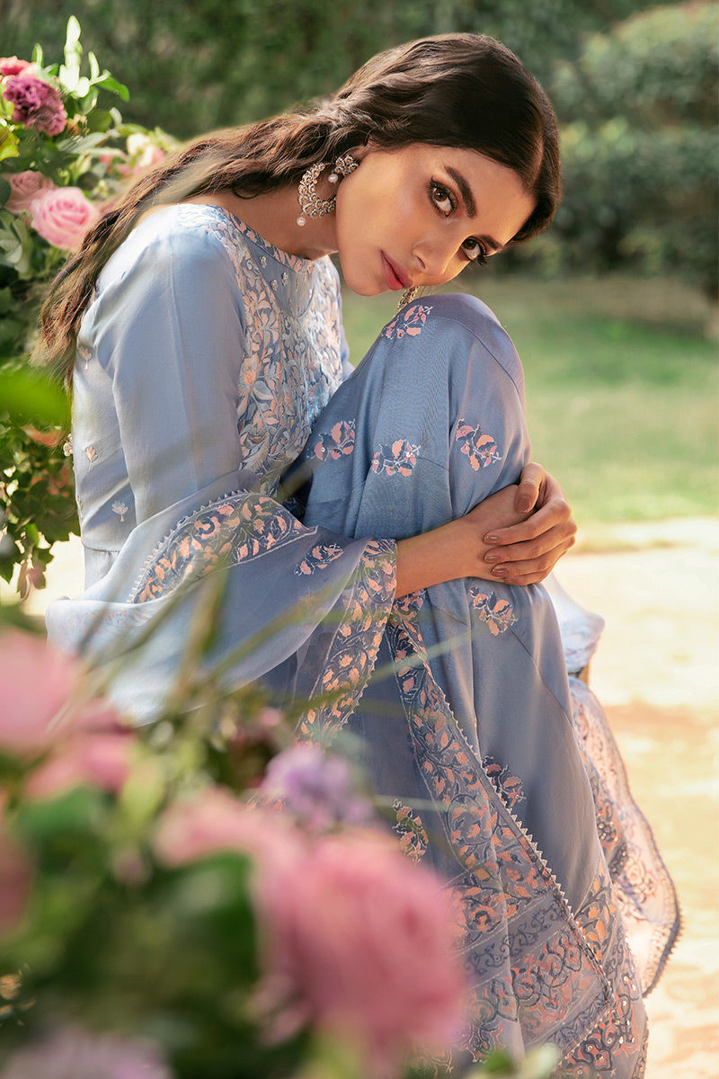 Ansab Jahangir | Luxury Silk Pret | PERIWINKLE BLOOM by Ansab Jahangir - Designer Dress - Type: Ladies Clothes - Available at Libayah - 100% Original