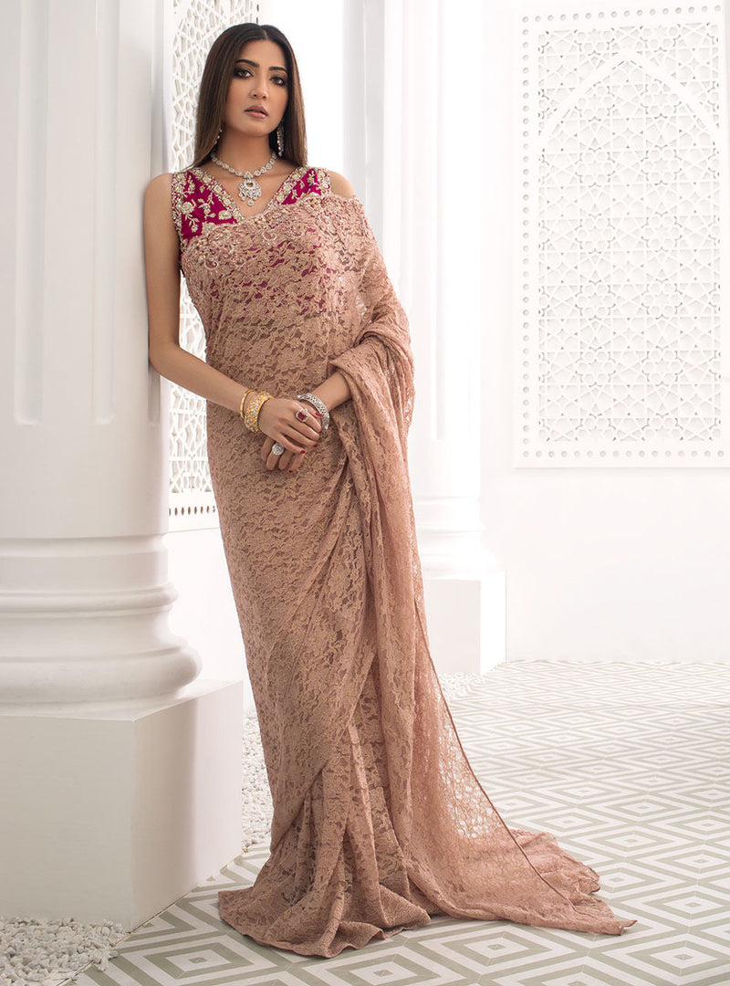 Zainab Chottani | Semi Formals | RAVISHING ROSE SAREE by Zainab Chottani - Designer Dress - Type: Formal - Available at Libayah - 100% Original