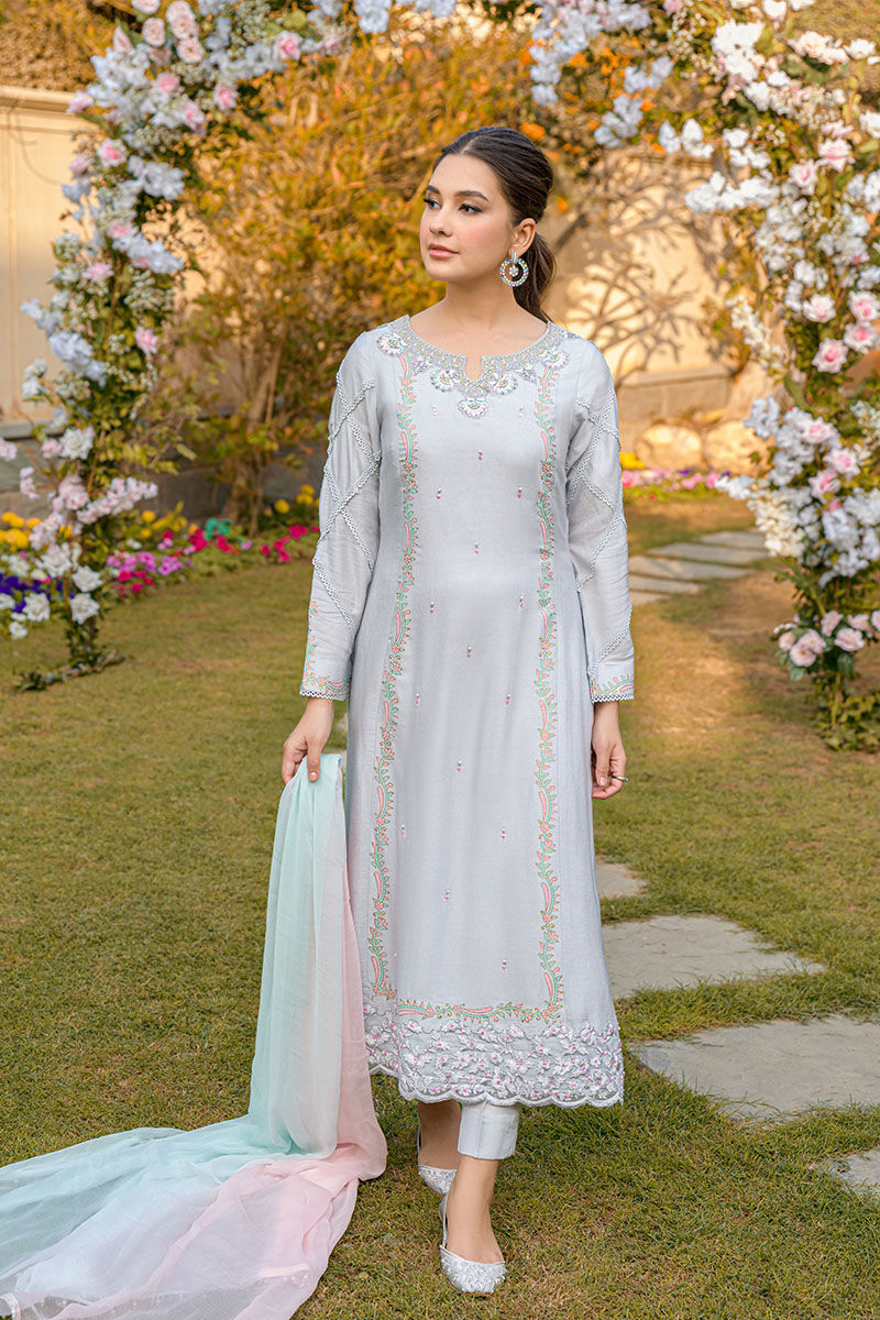 Fatima Khan | Luxury Pret 24 | FRENCH GREY by Fatima Khan - Designer Dress - Type: Luxury - Available at Libayah - 100% Original