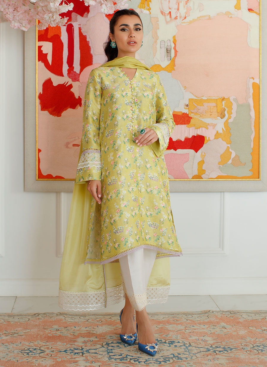 Farah Talib Aziz | Designer Picks 24 | EDEN KIWI SHIRT AND DUPATTA by Farah Talib Aziz - Designer Dress - Type: Ladies Clothes - Available at Libayah - 100% Original