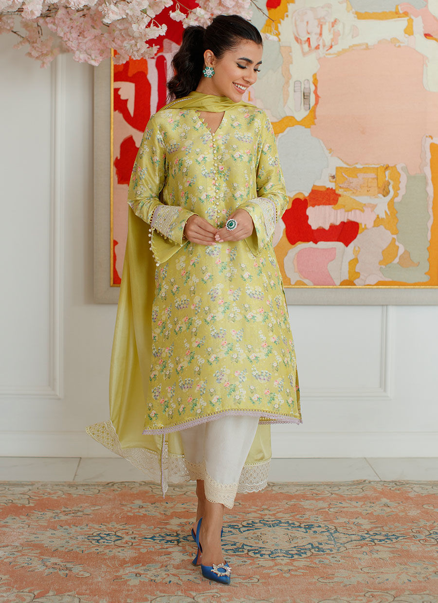 Farah Talib Aziz | Designer Picks 24 | EDEN KIWI SHIRT AND DUPATTA by Farah Talib Aziz - Designer Dress - Type: Ladies Clothes - Available at Libayah - 100% Original