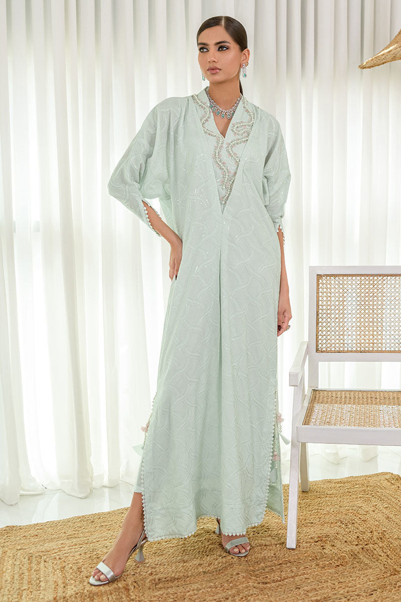 Fatima Khan | Luxury Pret 24 | AZURE MINT KAFTAN by Fatima Khan - Designer Dress - Type: Luxury - Available at Libayah - 100% Original