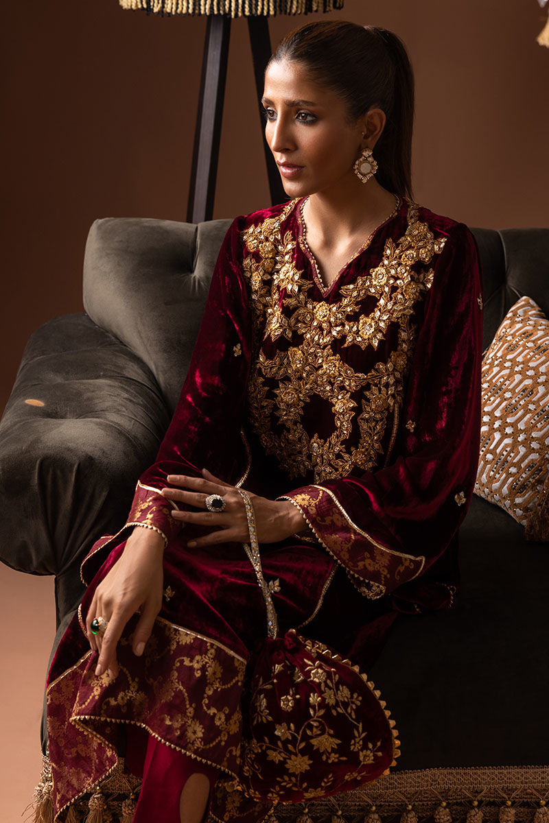 Ansab Jahangir | Bow Velvet Edit | SCARLETT by Ansab Jahangir - Designer Dress - Type: Ladies Clothes - Available at Libayah - 100% Original