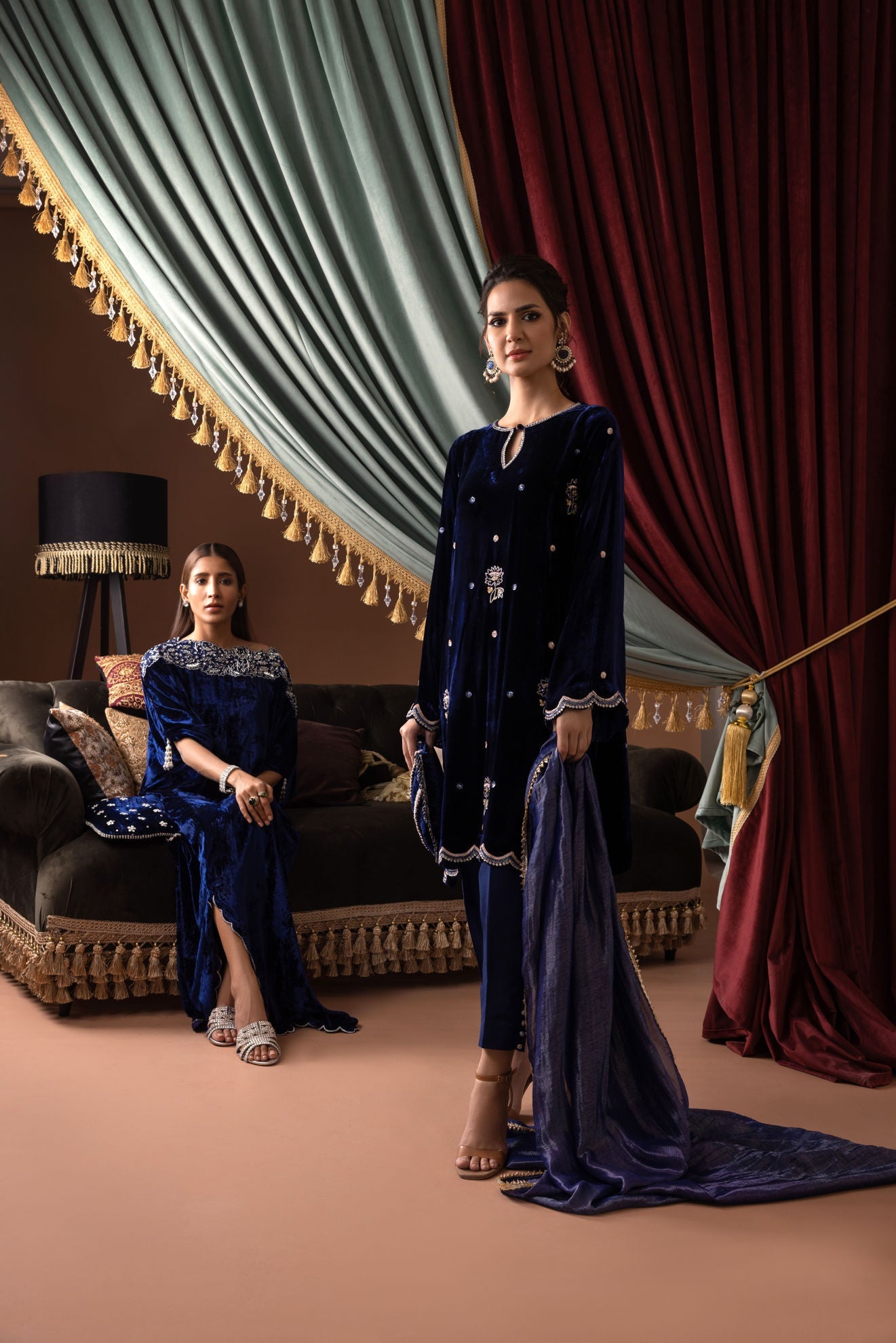 Ansab Jahangir | Bow Velvet Edit | AMALINE by Ansab Jahangir - Designer Dress - Type: Ladies Clothes - Available at Libayah - 100% Original